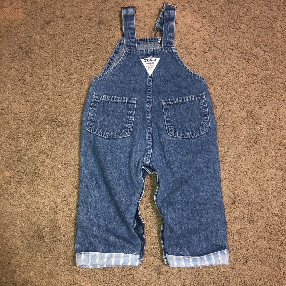 Vintage Osh Kosh B'Gosh Vestbak Denim Bib‎ Overalls 12 Months Stripe Detail USA - Picture 8 of 14